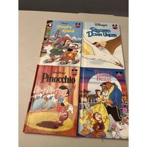 Lot of 4 Vintage Disney Wonderful World Of Reading Pinocchio, Beauty, Rescuers